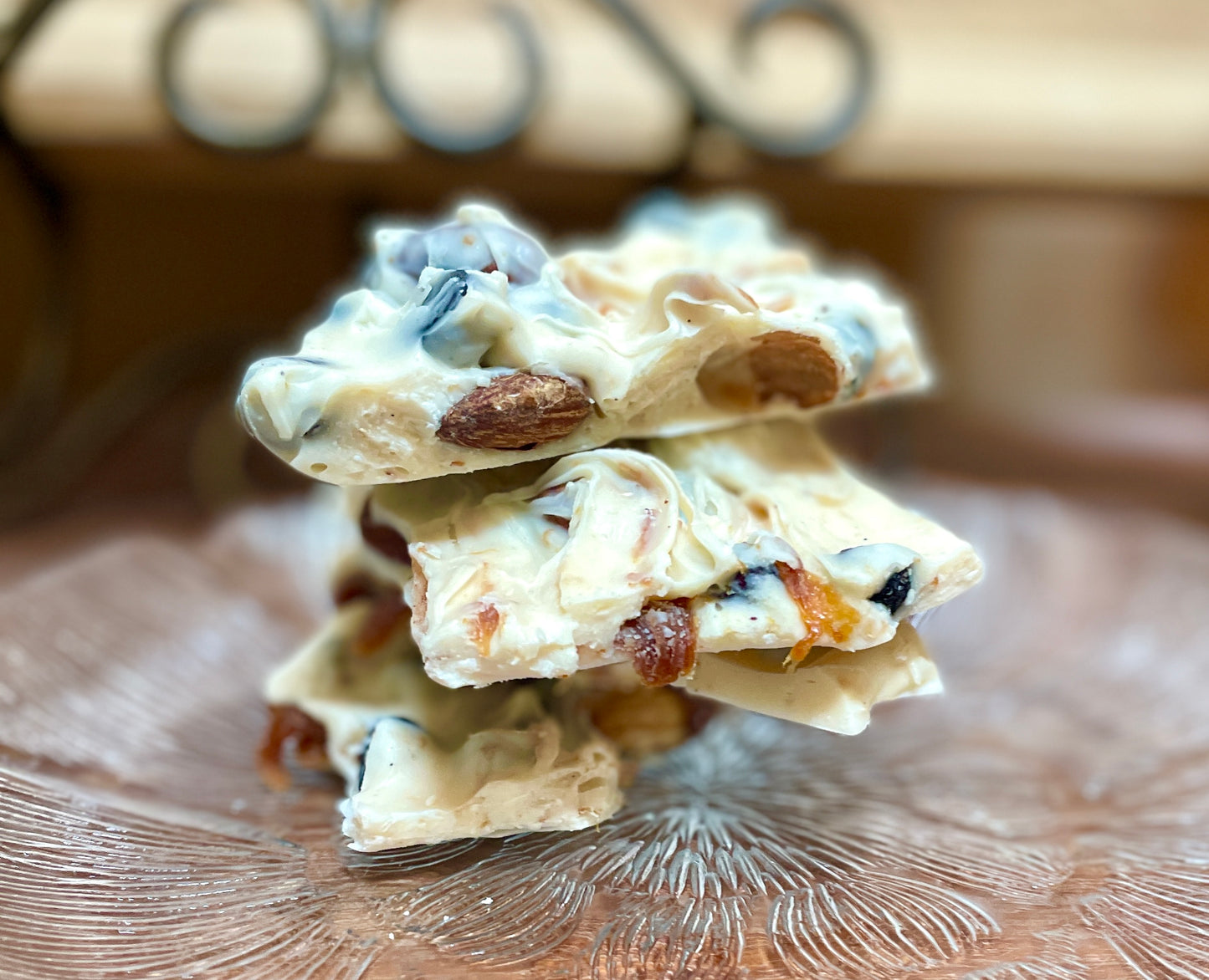 White Chocolate Strawberry Walnut Caramel Bark